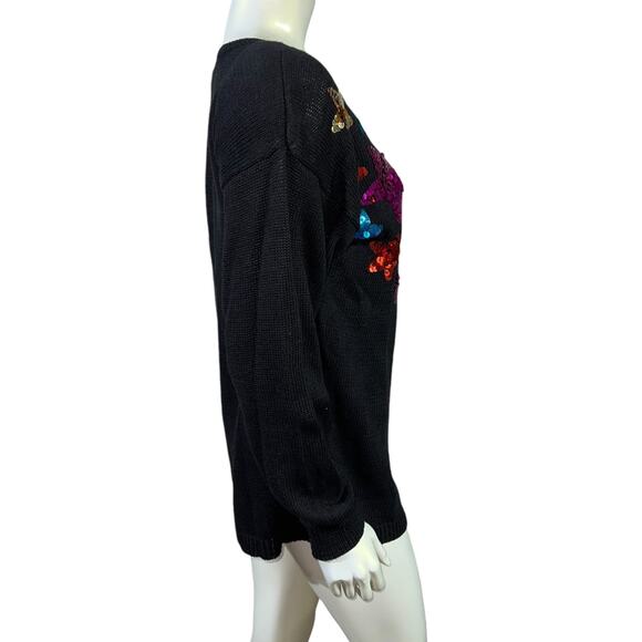 Vintage 90s Jason Maxwell Sequin Star Sweater - NWT Black Rainbow Stars Medium - Picture 4 of 12
